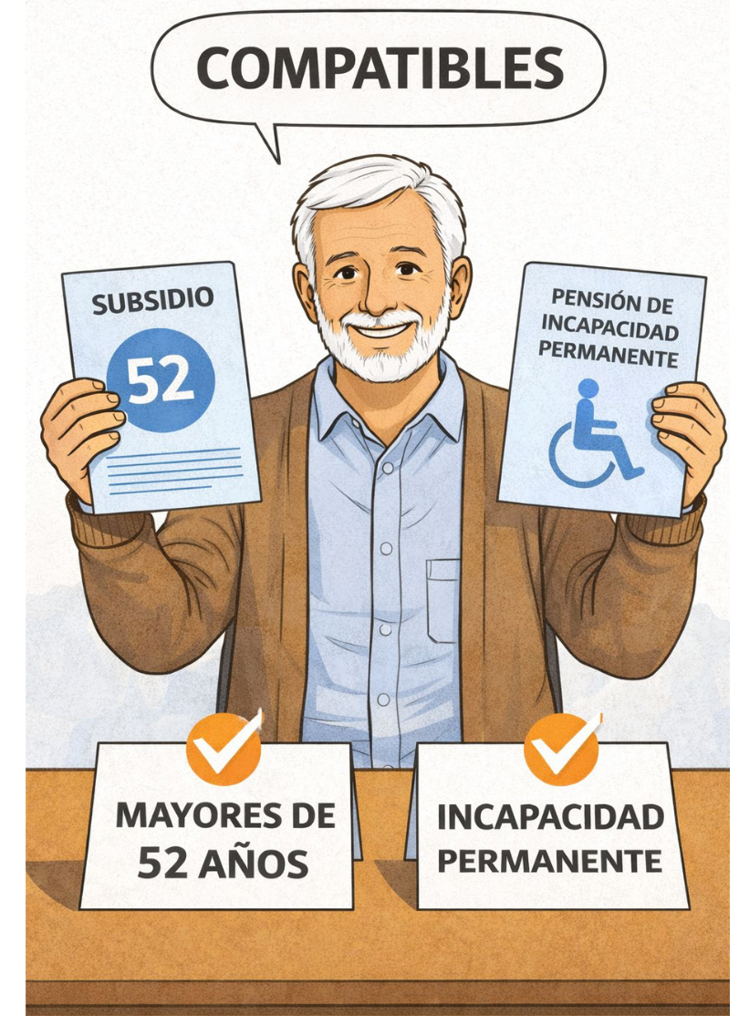 Subsidio para mayores de 52 años y pensión de incapacidad permanente: ahora son compatibles