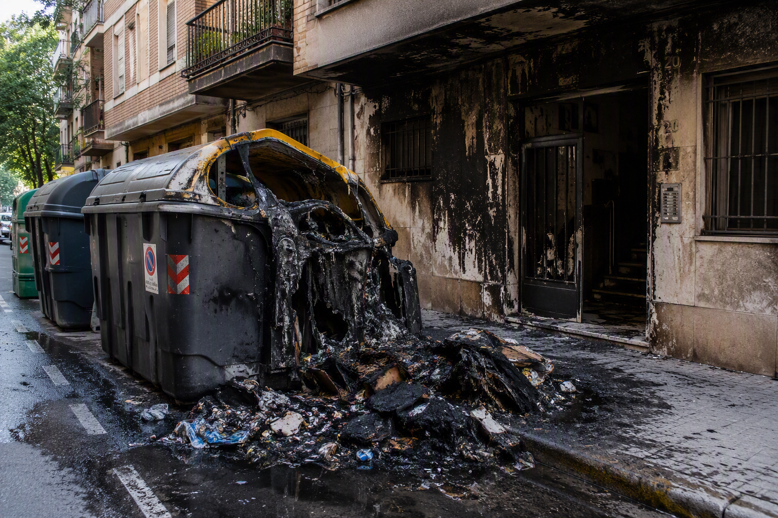 Contenedores quemados frente a tu edificio: ¿puedes reclamar los daños al Ayuntamiento o al seguro?